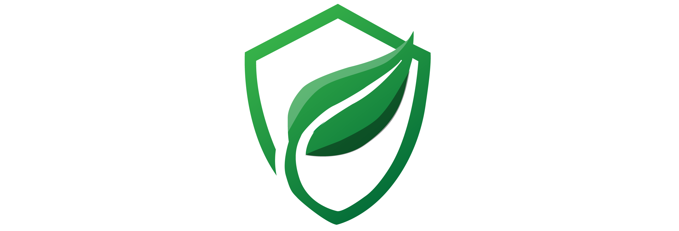 The Safeguard company logo. The border of a green shield, which coils into a leaf positioned in the center of the sheild.